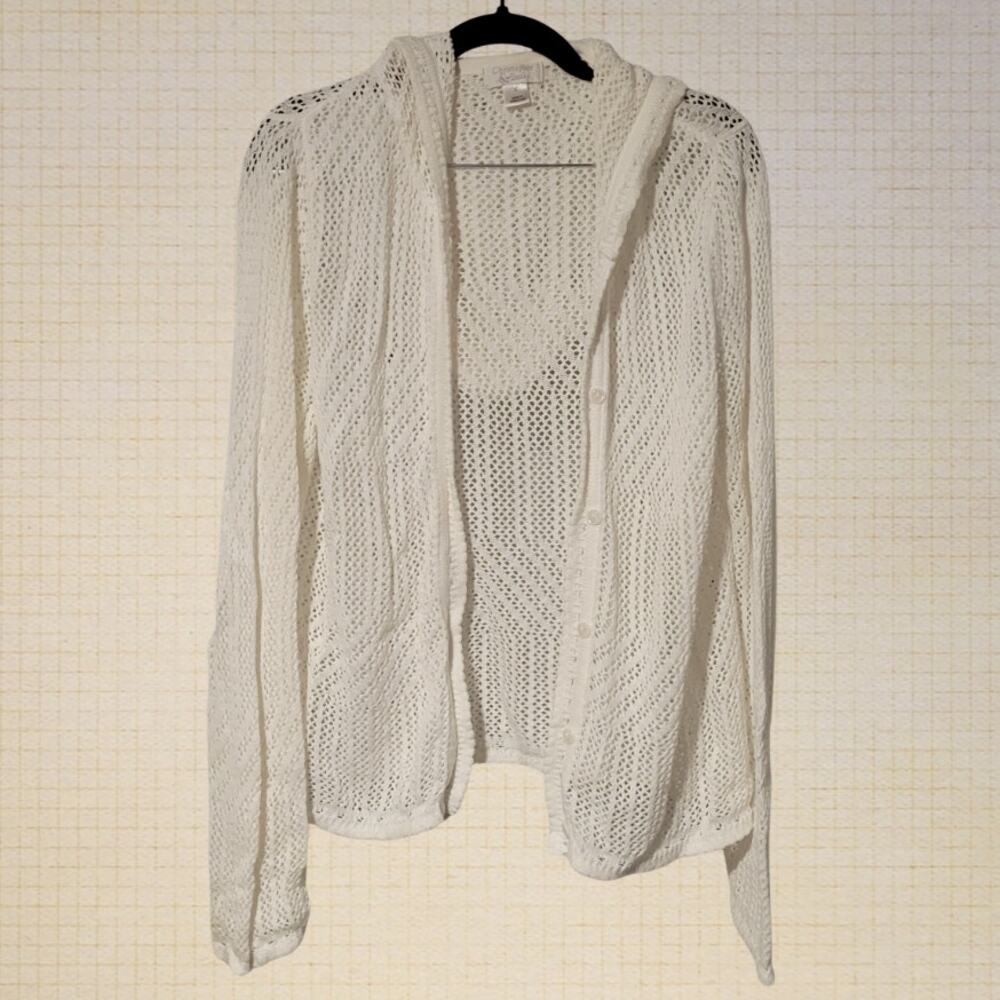 Boho 2000s Christopher and Banks Crochet Hooded Cotton Blend Cardigan Lrg